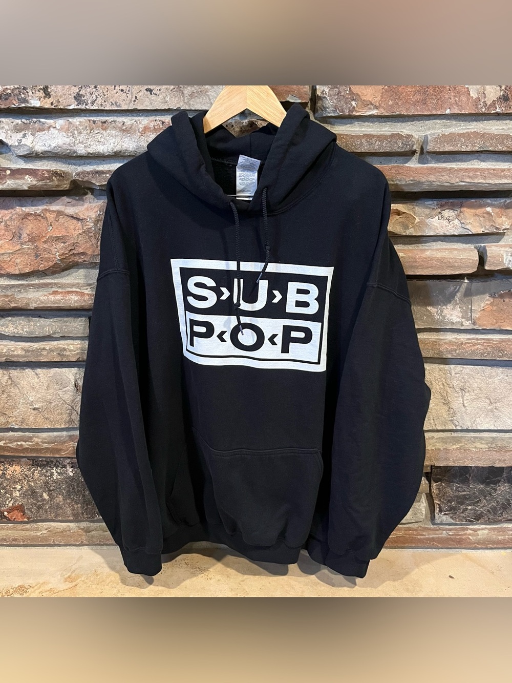 Sub Pop Gildan Black Hoodie with White Logo